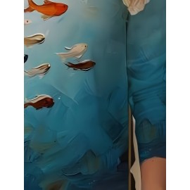 Women'S Long Sleeve Fish Print T-Shirt - Vibrant Ocean Scene with Fish, Coral & Sky Design, Breathable Round Neck Tee for Spring/Fall Casual Wear, Spring Fashion Tee | Vibrant Print Top | Comfortable Fit