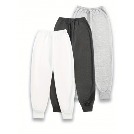 3-Pack Women'S Chicago Letter Print Sweatpants, Elastic Waist Casual Joggers, Polyester Knit, Loose Fit, Pockets, All-Season Sportswear, Adult Sizes