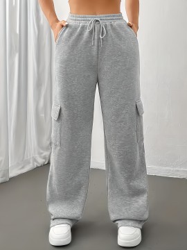 3pcs Women'S Cargo Pants - Solid Color Athletic Joggers with Drawstring Waist, Multiple Pockets, Elastic Cuffs & Hem, All-Season Comfort for Casual & Wear, Jogging Pants, Wear, Functional Pockets, Durable Fabric