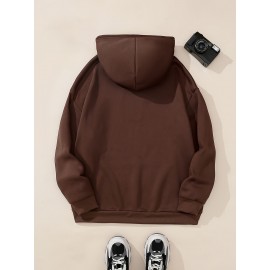 Plus Size Cozy Chic Letter Print Drawstring Hoodie - Soft Warm Fleece Lined Long Sleeve Sweatshirt with Relaxed Fit for Fall & Winter - Women's Comfortable Casual Wear for Everyday