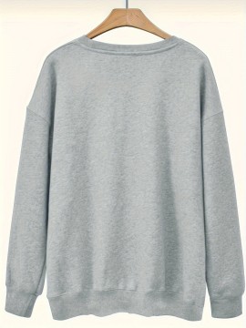 [Polyester Floral Grandma Sweatshirt] Polyester 100% Floral Grandma Graphic Pullover Sweatshirt - Plus Size, Crew Neck, Slight Stretch, Casual Sportswear for Fall/Winter - 260g/m²