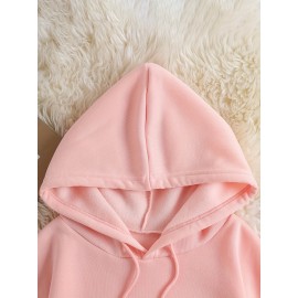 Women'S Casual Hoodie with Alphabet Print, Polyester 100% Knit Fabric, Slight Stretch, Fall/Winter Pullover with Pocket Detail, 220g/m² Weight