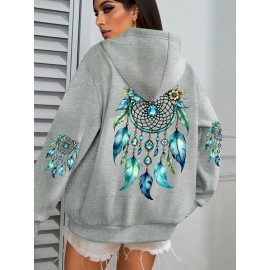 Plus Size - Women'S Elegant Dreamcatcher Hoodie - Cozy Fall/Winter Pullover with Colorful Design, Black Long Sleeve Sweatshirt for Casual or Chic Outfits, Cozy Clothing | Dreamcatcher Design | Durable Fabric
