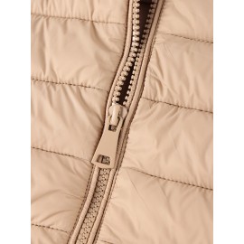 [Chic Beige Coat] Elegant Chic Beige Lightweight Nylon Women's Mid-Length Coat | Regular Fit Zipper Front for Commuting & Casual Outings