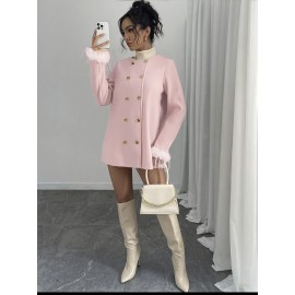 New Women's Elegant Tweed Coat - Chic Button Front Long Sleeve Coat with Structured Fit, Machine Washable Solid Color Outerwear for Fall Winter