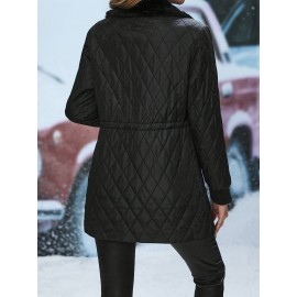 [Elegant Quilted Jacket] Elegant Women's Quilted Jacket | Color Block Design, Drawstring Waist, Machine Washable | Non-Stretch Fabric for Spring/Fall Transitional Outerwear, Casual to Semi-Formal Occasions