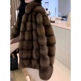 Women'S Elegant Faux Fur Coat - Ultra-Soft Plush Winter Jacket with Contrast Trim, Long Sleeves & Flared Hem, Loose Fit for Casual & Formal Occasions, Fall/Winter Fashion Essential, Winter Outerwear, Sophisticated Style, Luxurious Texture