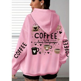 [Women's Oversized Hoodie] Women's Oversized Hoodie with Coffee Lover Graphic Print - Soft Casual Long Sleeve Pullover, Front Pockets, Machine Washable, All-Season Comfort for Casual Attire, Cute Hoodies